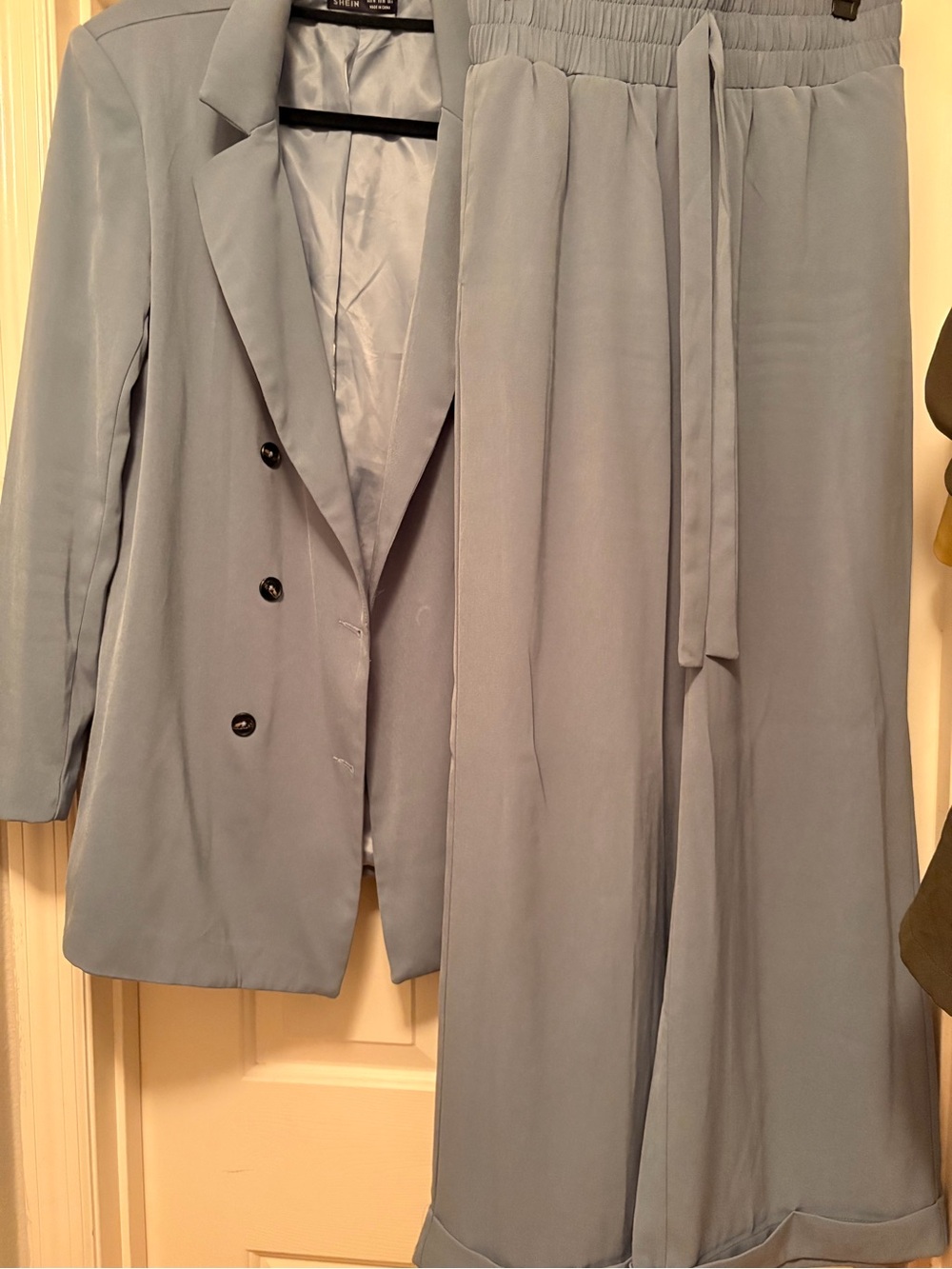 SHEIN Light Blue Double-Breasted Blazer with Matching Wide Leg Pants